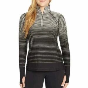 Kirkland Active Striped Ombre 1/4 Zip Mock Neck Top Size M Black White
